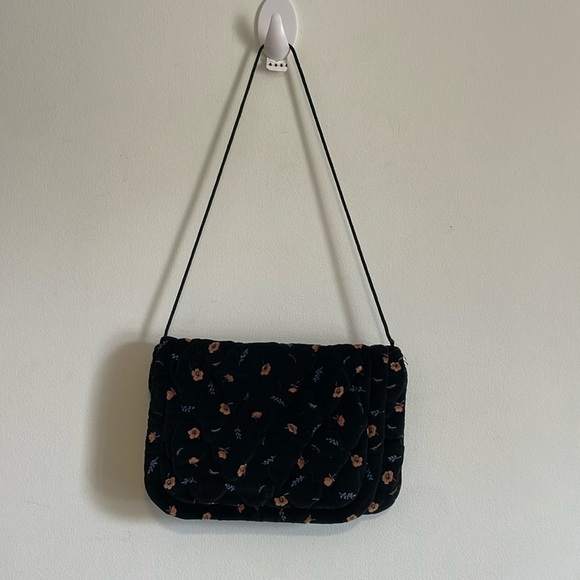 Cottagecore Quilted Floral Purse Black Velour Strap Soft Boho New Beginnings - Picture 1 of 12